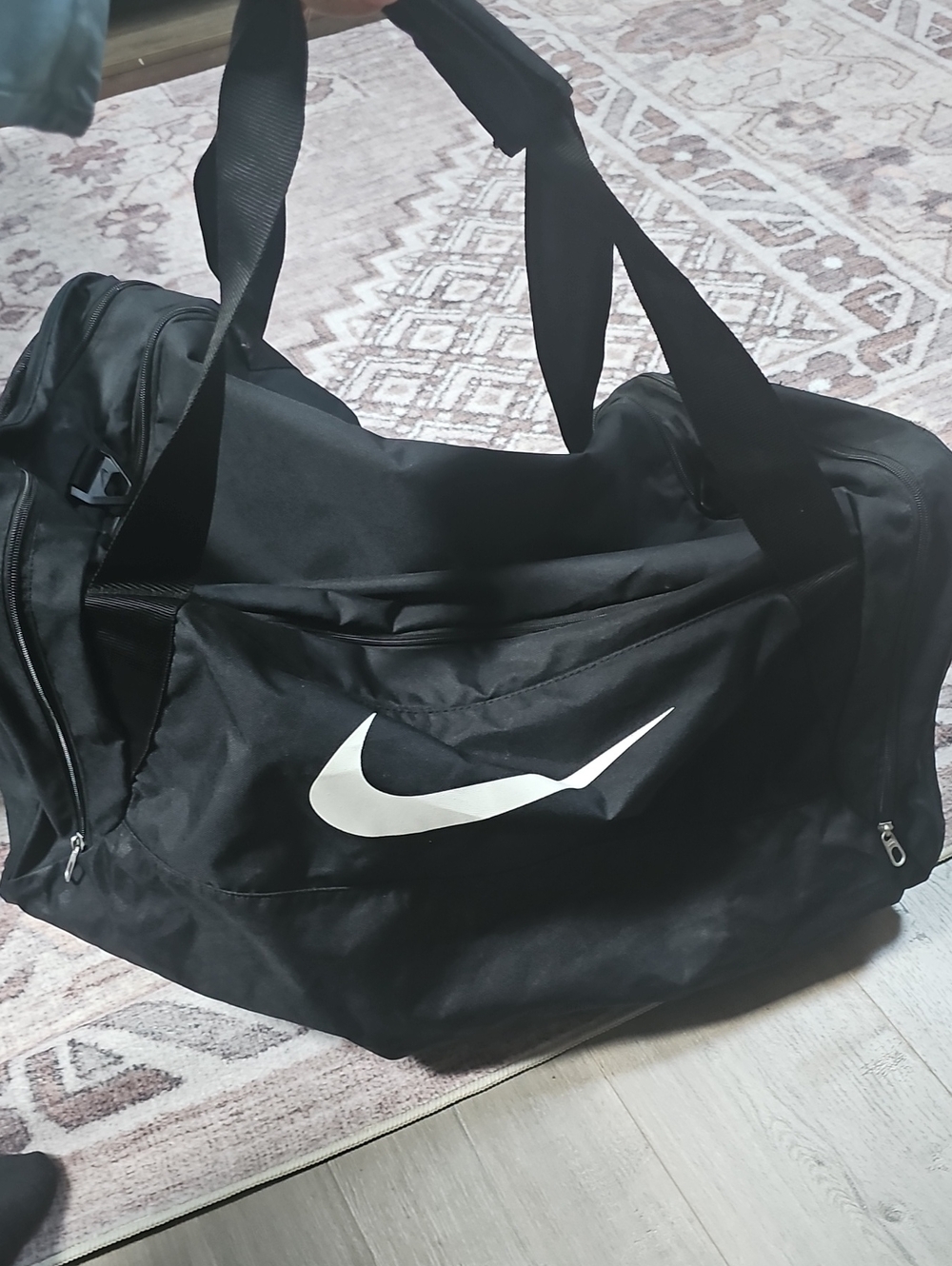 Nike Black Duffel Bag with White Swoosh - Sporty Travel Tote